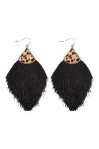 Thumbnail for Leopard Real Leather Tassel Hook Earrings - 9 COLORS -