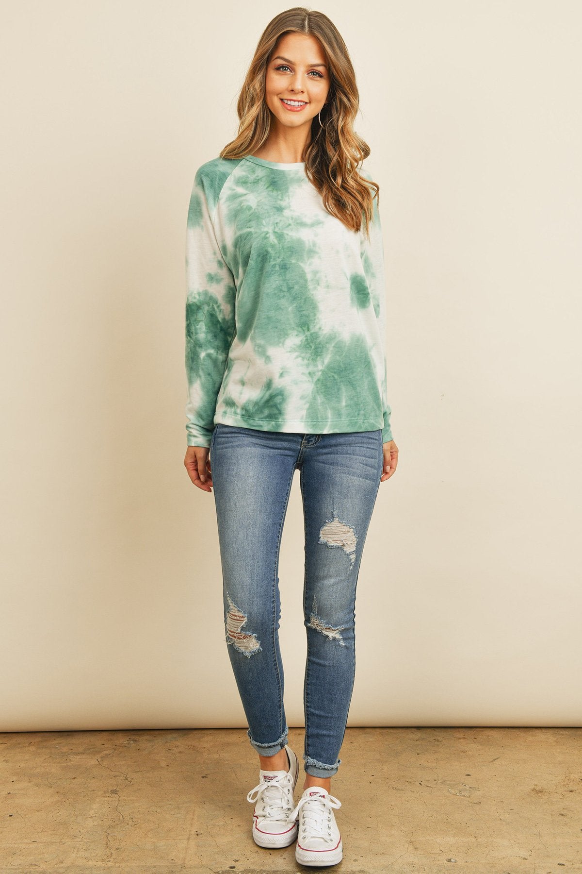 Riah Fashion - Tie Dye Round Neck Long Sleeved Top - 4 COLORS -