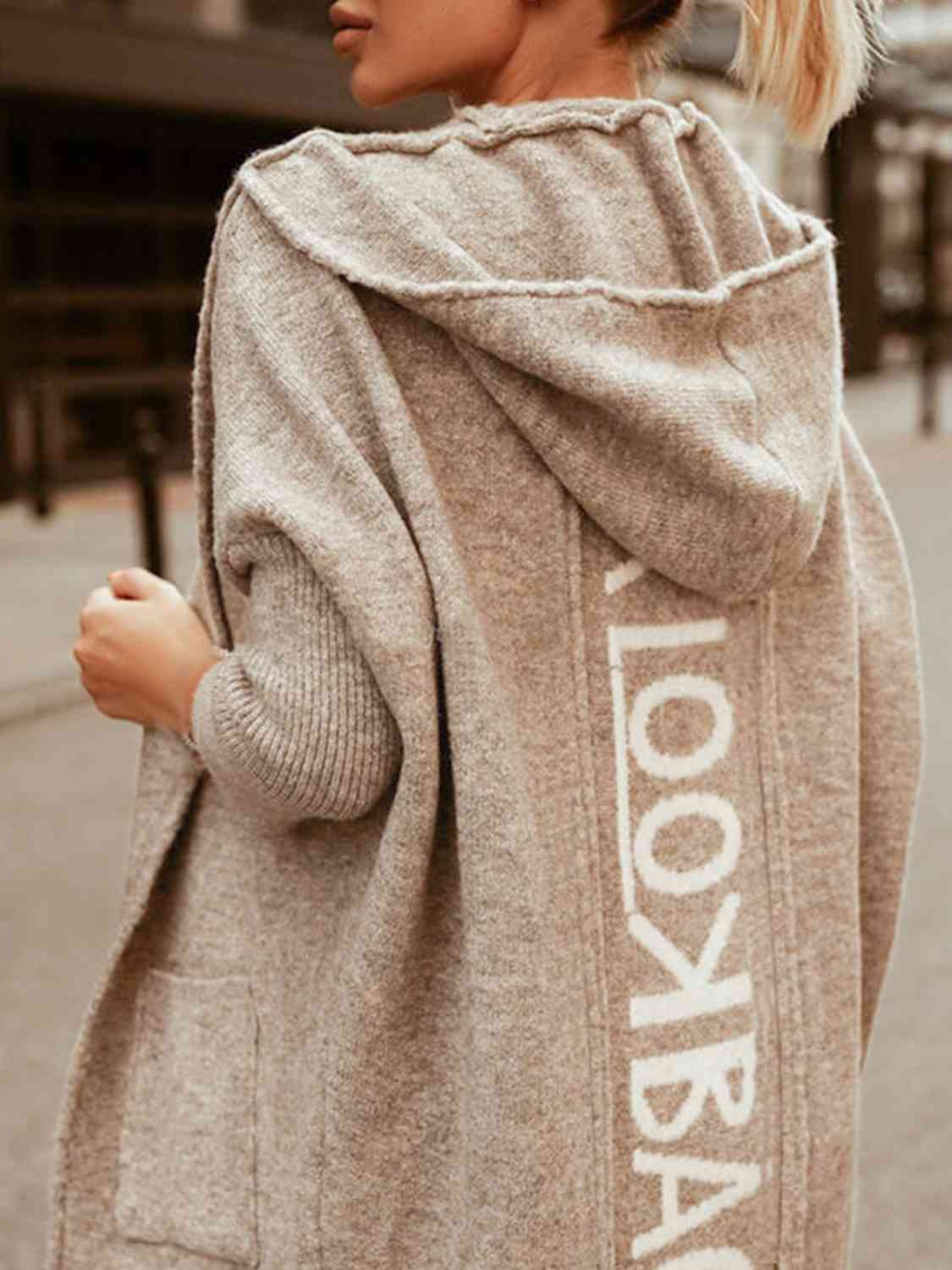 Open Front Hooded Sweater with Pockets - T - 1 COLOR -