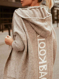 Thumbnail for Open Front Hooded Sweater with Pockets - T - 1 COLOR -