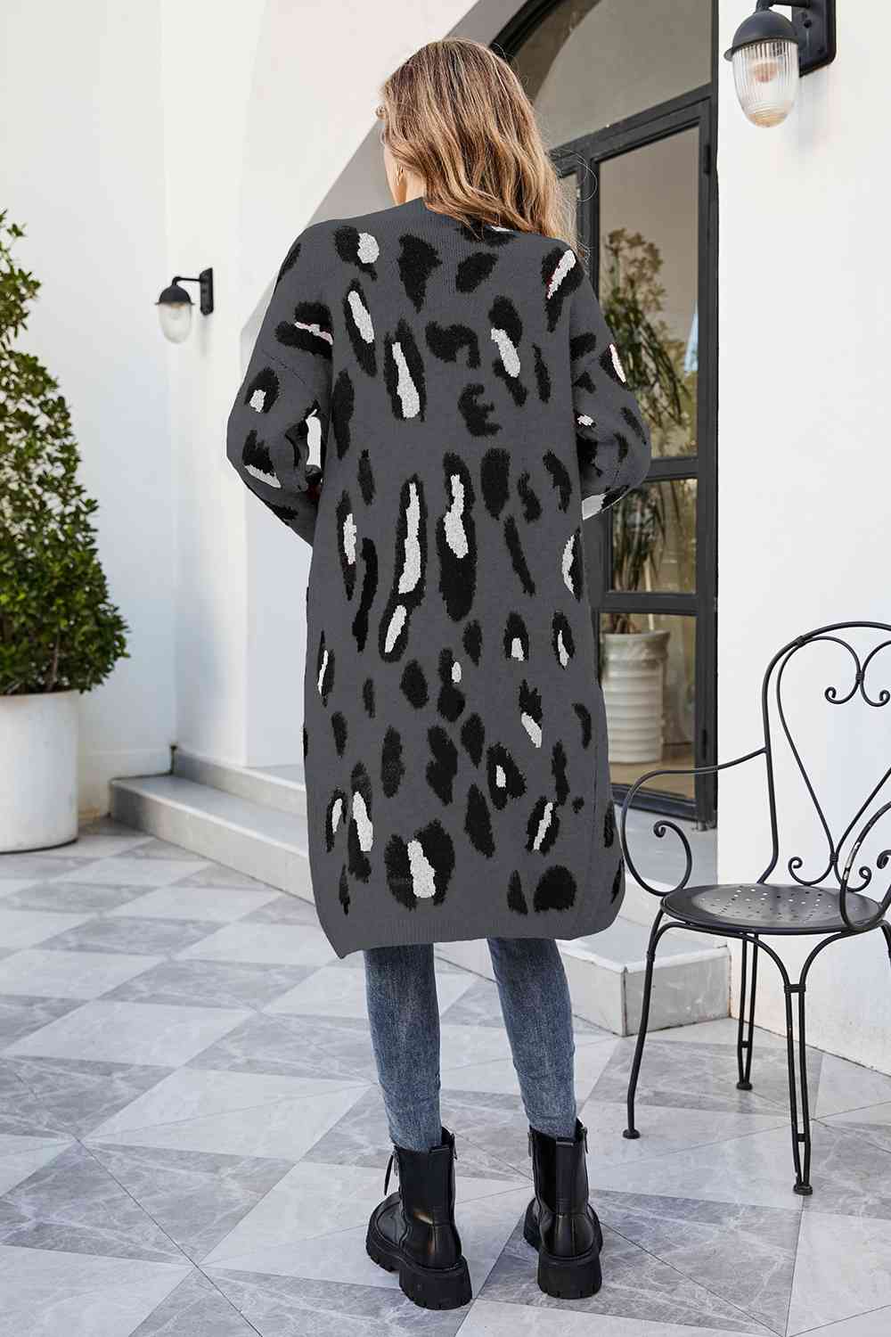 Leopard Open Front Cardigan with Pockets - T - 3 COLORS -