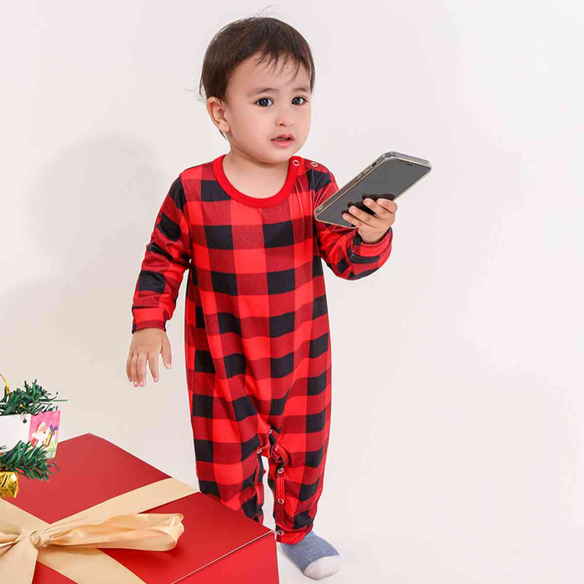 BABY Plaid Round Neck Jumpsuit - T -