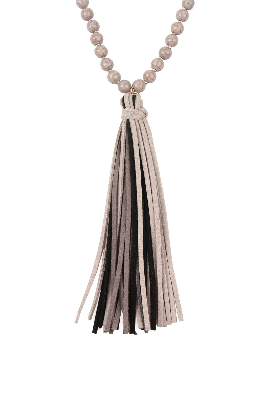 Riah Fashion - Colorful Natural Stone Glass Beads Leather Tassel Necklace - 7 COLORS -