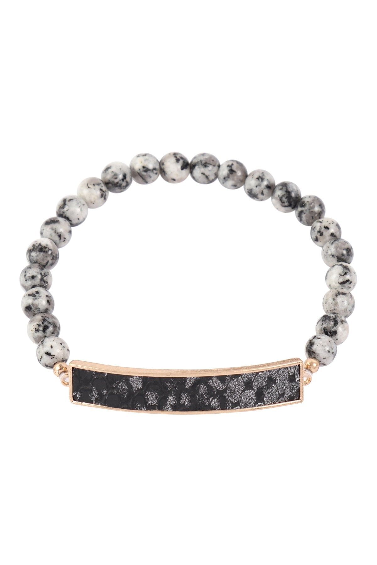 Animal Print Bar With Beaded Stone Bracelet - 7 COLORS