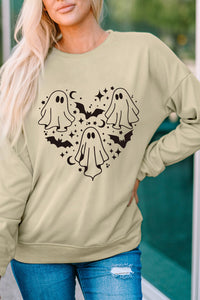 Thumbnail for Round Neck Dropped Shoulder Ghost Graphic Sweatshirt - T - 1 COLOR -