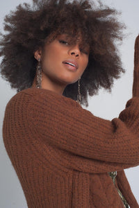 Thumbnail for Q2 - Chunky Knit Cardigan in Brown - 1 COLOR -