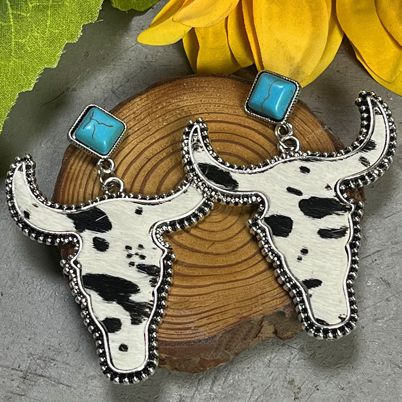 Bull Shape Turquoise Dangle Earrings - T - 4 STYLES -