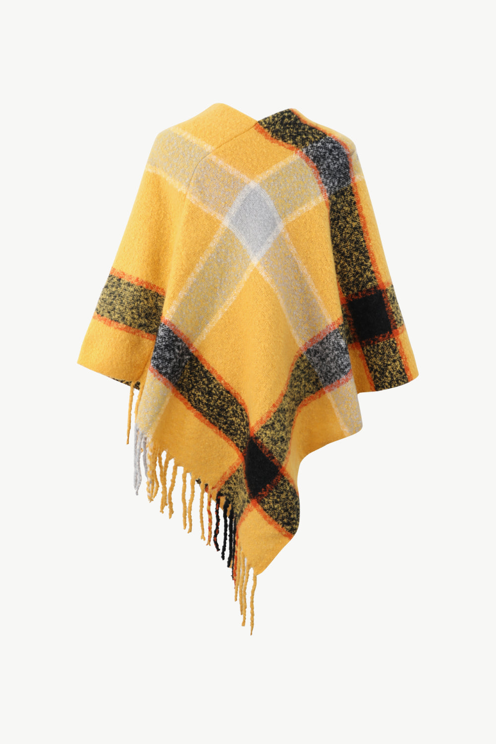 Plaid Fringe Detail Poncho - T - 7 COLORS -