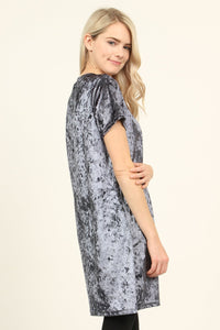 Thumbnail for Riah Fashion - Short Sleeve Crushed Velvet Tunic Dress - 11 COLORS -