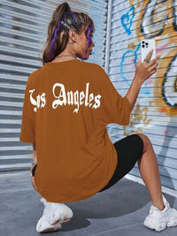 Thumbnail for LOS ANGELES Round Neck Dropped Shoulder T-Shirt - T - 2 COLORS -