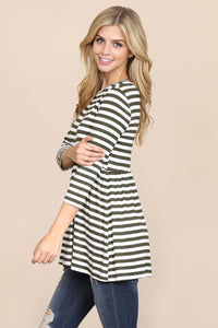 Thumbnail for Riah Fashion - Quarter Sleeve Babydoll Striped Tunic - 7 COLORS -