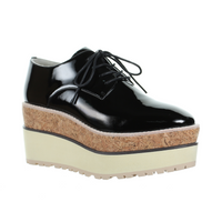 Thumbnail for Double Layer Wedges Enamel Leather Lace Up Shoes