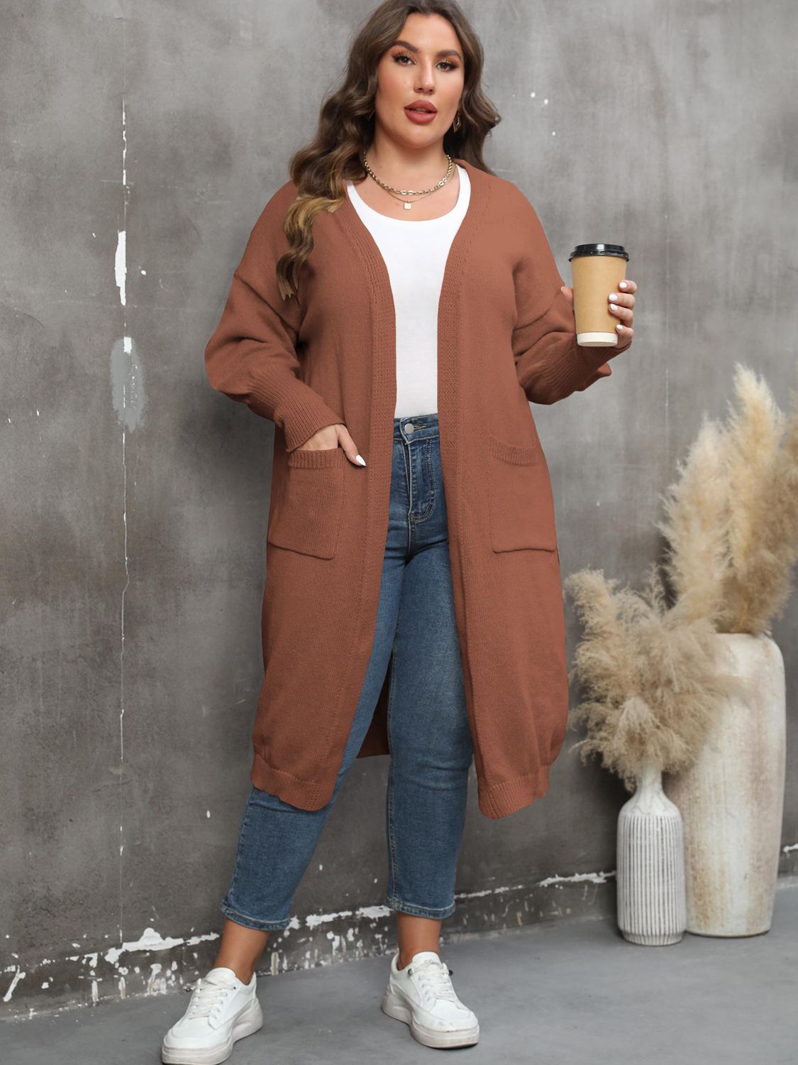 Plus Size Only Long Sleeve Pocketed Cardigan - T - 9 COLORS -