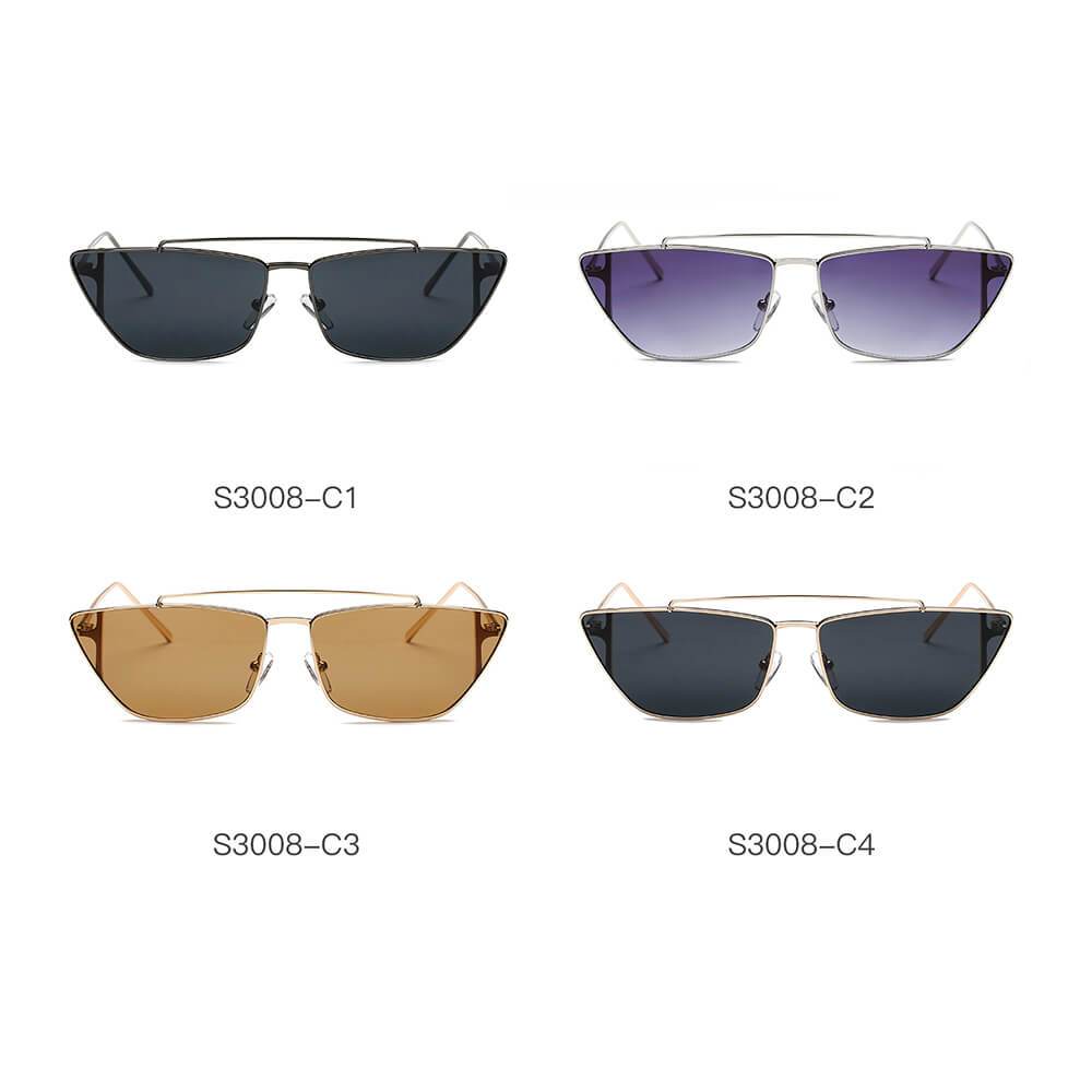 Estevan | S3008 - Women Metal Retro Flat Lens Rectangular Sunglasses - 4 COLORS -