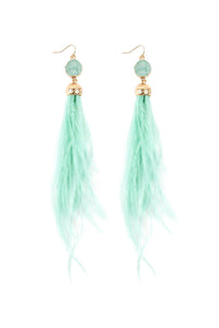 Thumbnail for Riah Fashion - Druzy Stone Dangling Feather Earrings - 7 COLORS -