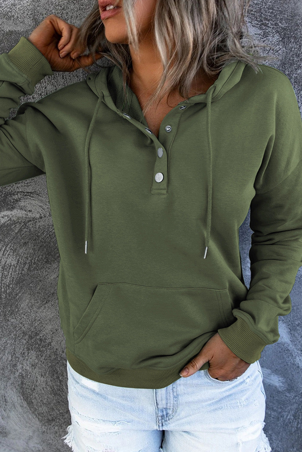 Dropped Shoulder Long Sleeve Hoodie with Pocket - T - 9 COLORS -