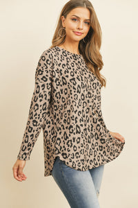 Thumbnail for Riah Fashion - Long Sleeve Animal Print Rounded Hem Top - 2 COLORS -