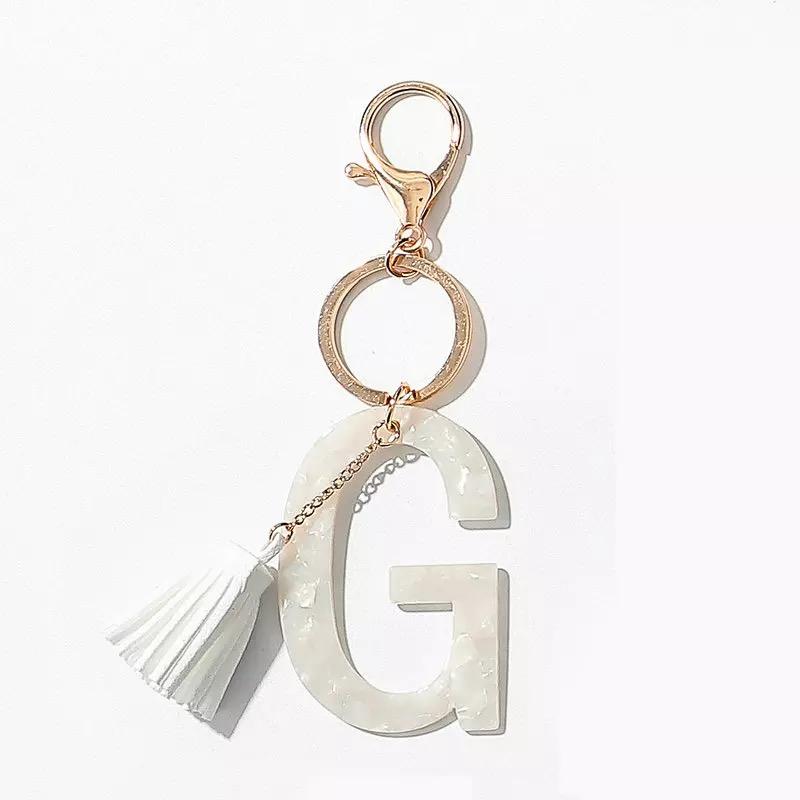 Tasseled Initial Key Chain, White - 22 INITIALS -