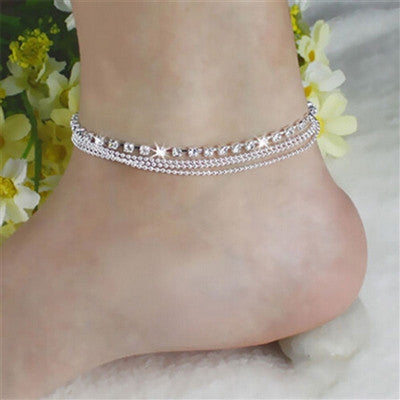 Fashion Hut - Multi Row Crystal Chain Anklet Ankle Bracelet -