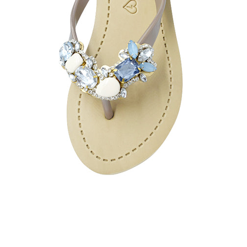 SAND BY SAYA N.Y. - Blue York- Rhinestone Mid Wedge Flip Flops - 2 COLORS -