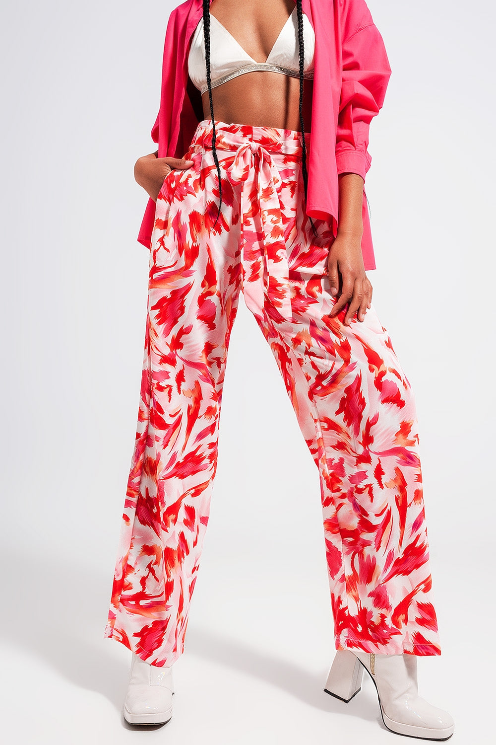 Q2 - Wide Leg Pants With Belt in Fuchsia - 1 COLOR -