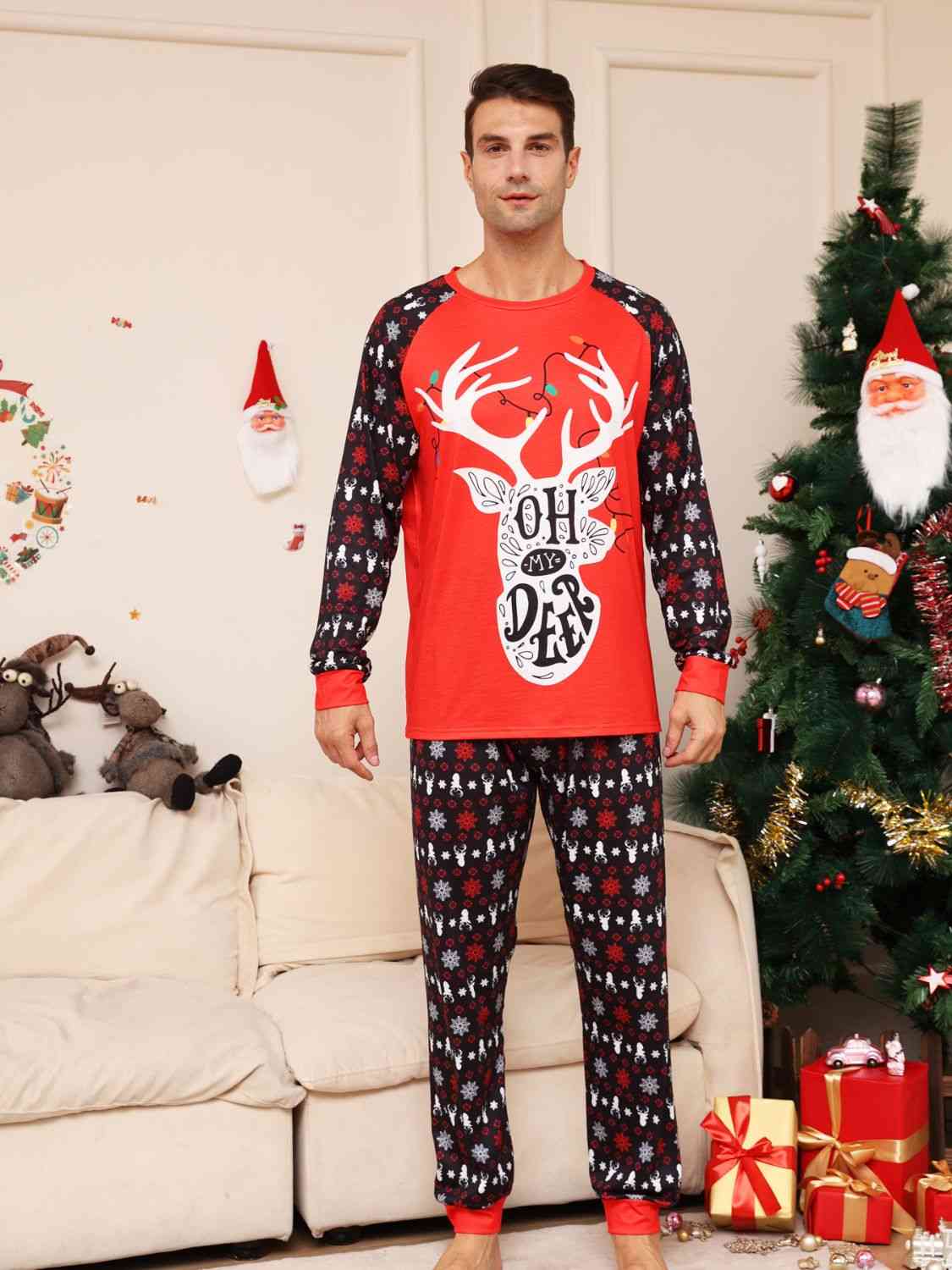 MEN Full Size Reindeer Graphic Top and Pants Set - 2PCS. - T -