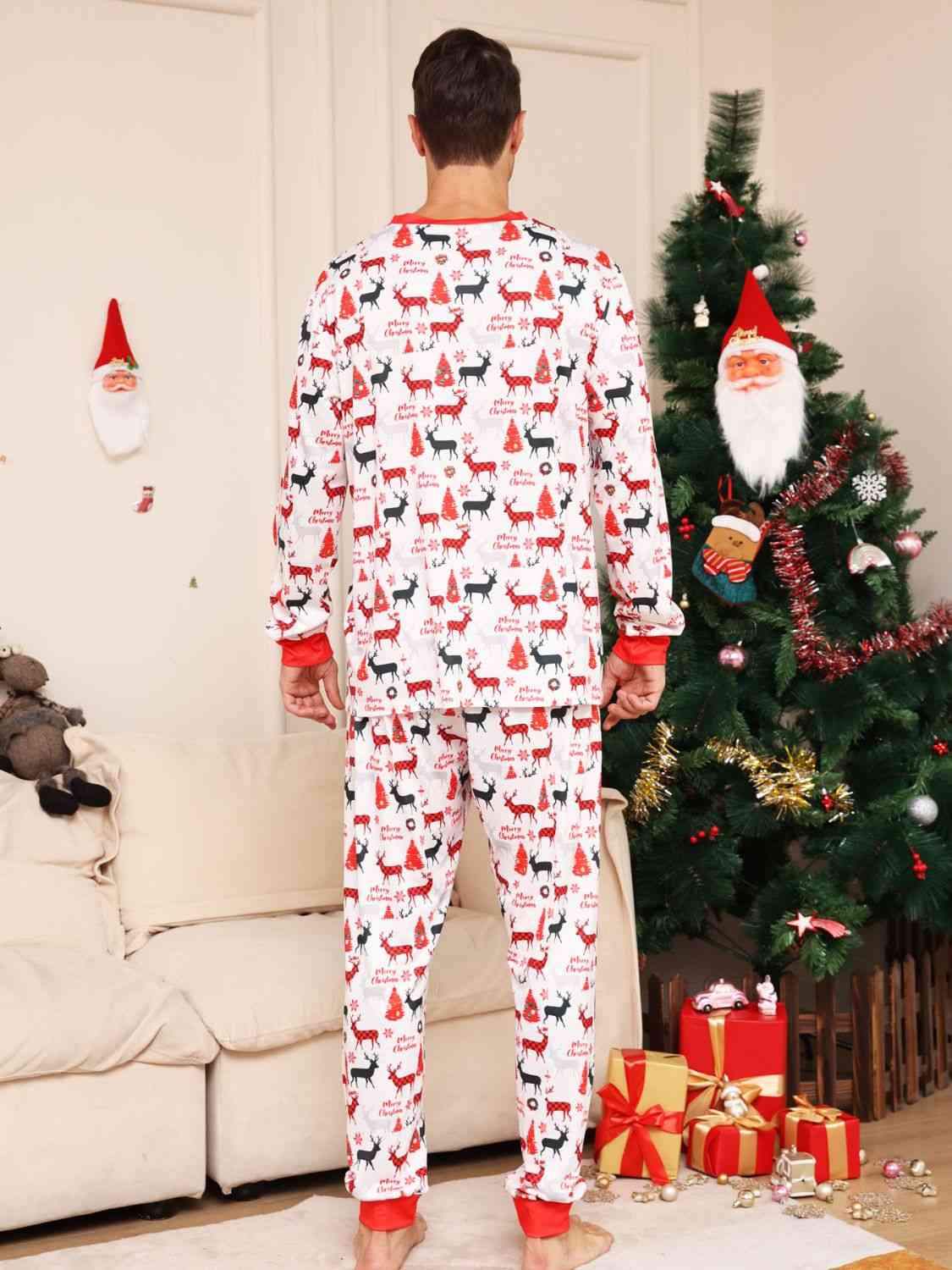 MEN Full Size Reindeer Print Top and Pants Set - T -