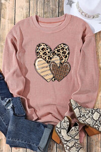 Thumbnail for Heart Ribbed Round Neck Sweatshirt - T - 1 COLOR -