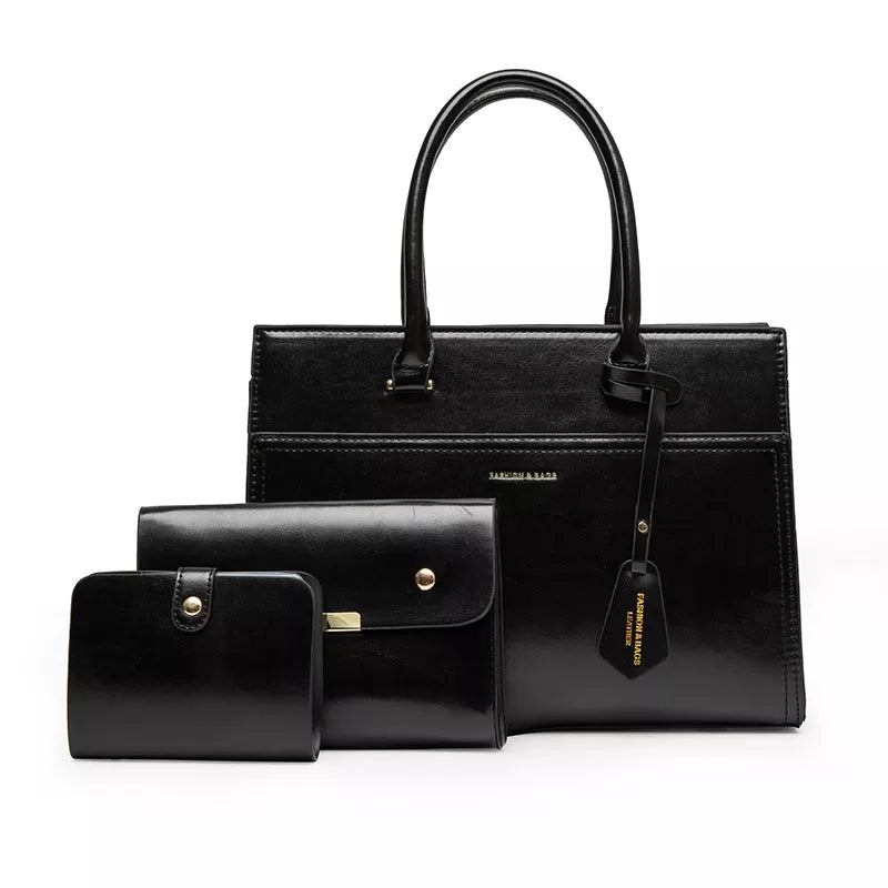 Savoy - Anna Womens Handle Bag (3 Piece Set) - Black - 1 COLOR -