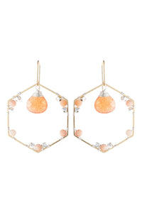 Thumbnail for Riah Fashion - Natural Stone Beaded Hexagon Drop Earrings - 5 COLORS -