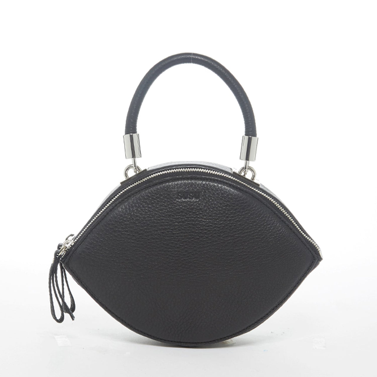 Kiss Circle Shape Leather Crossbody Bag Black -