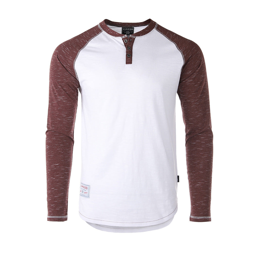 Men's Long Sleeve Athletic Stripes Arm Contrast Raglan Henley - 1 COLOR -