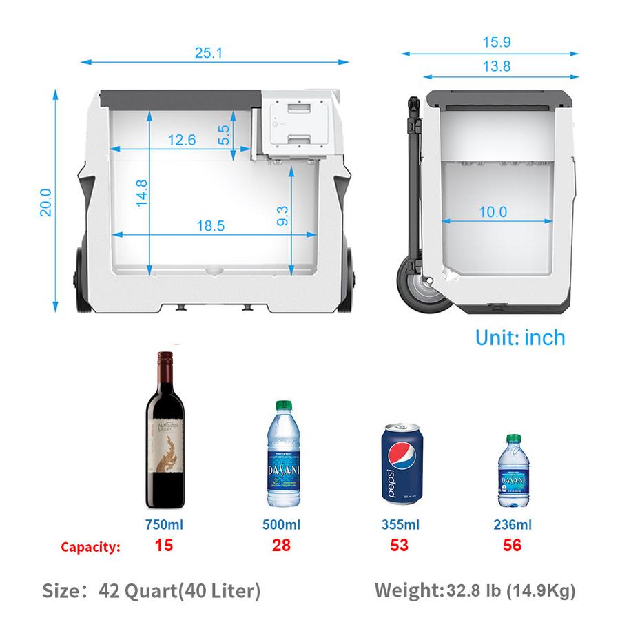 ACOPOWER LionCooler X40A Combo, Portable Fridge Freezer Cooler (42 Quart Capacity) & Extra Backup 173Wh Battery -