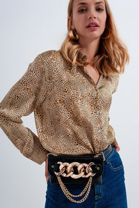 Thumbnail for Q2 - Beige Satin Animal Print Shirt - 1 COLOR -