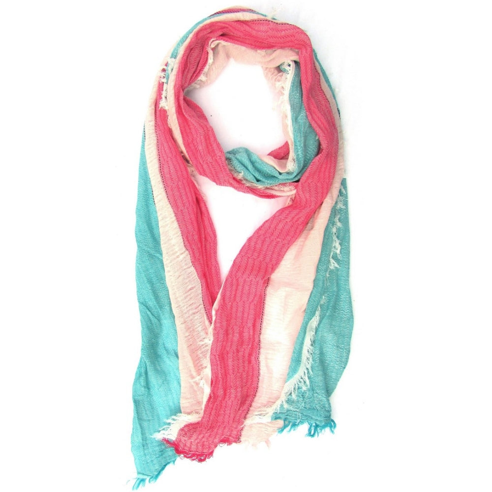 Red Pomegranate - Turkish Cotton Blend Fringed Hobo Scarf Pink/White/Blue - 20"X72" - 1 COLOR -