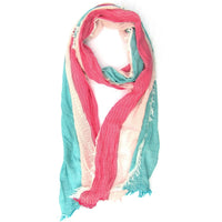 Thumbnail for Red Pomegranate - Turkish Cotton Blend Fringed Hobo Scarf Pink/White/Blue - 20