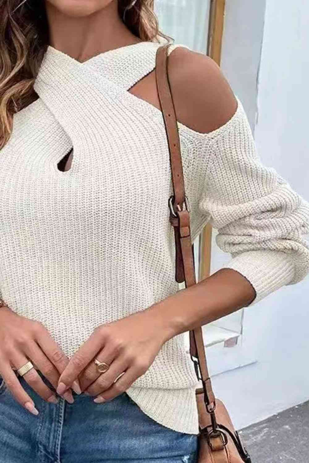 Crisscross Cold-Shoulder Sweater - T - 4 COLORS -