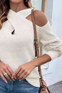 Thumbnail for Crisscross Cold-Shoulder Sweater - T - 4 COLORS -