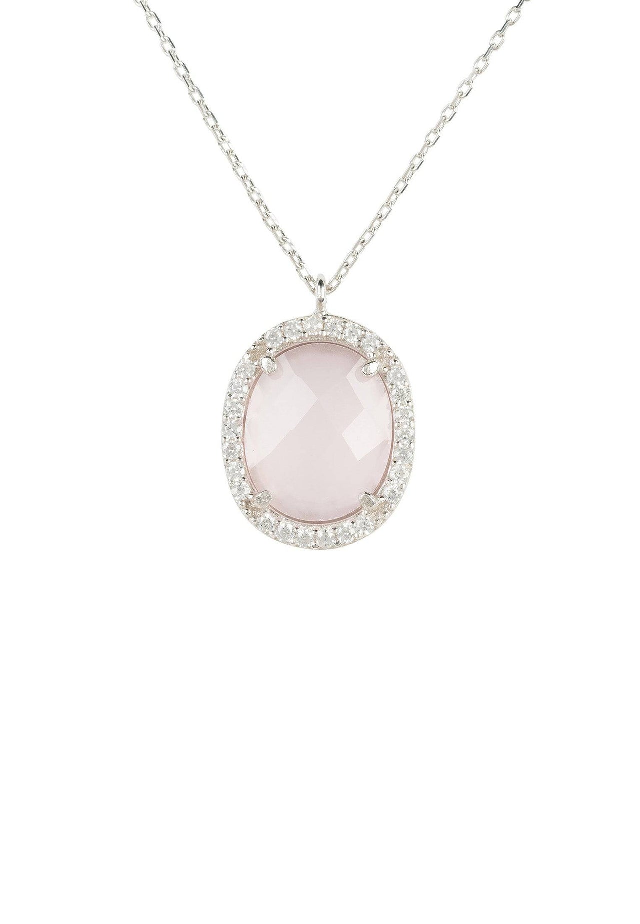 LATELITA - Beatrice Oval Gemstone Pendant Necklace Silver Rose Quartz -