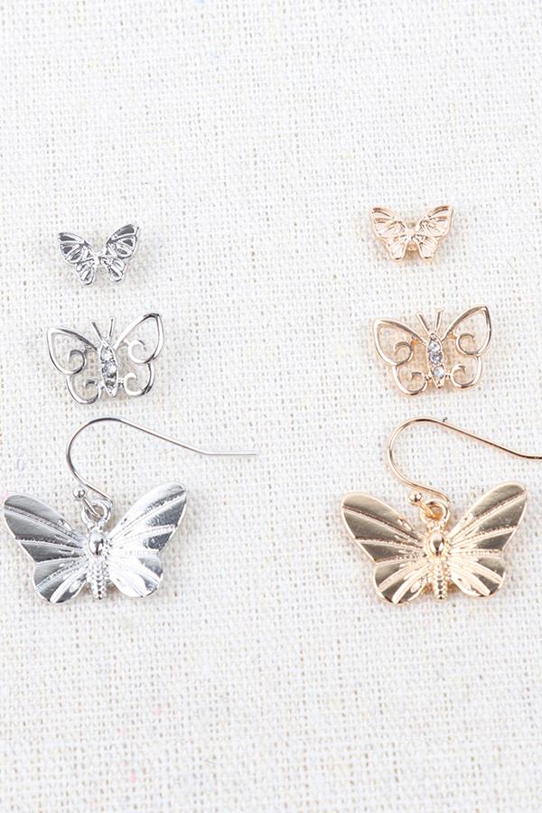 Butterfly Three-Set Earrings - 2 FINISHES -