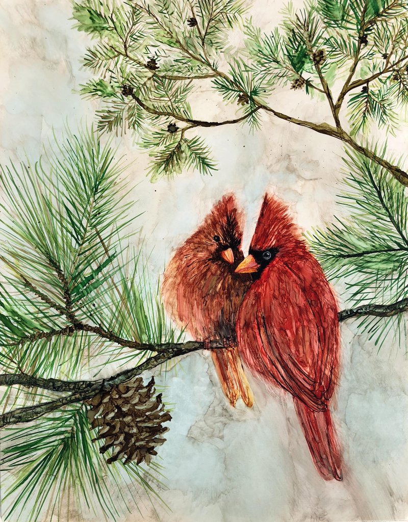 Cardinal Lovebirds : Greeting Card - 5"X7" - 1 OR SET(6) -