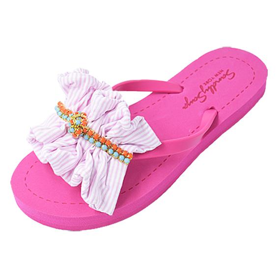 SAND BY SAYA N.Y. - Pink Hudson Stripe Ruffle - Flat Flip Flops Sandal - 4 COLORS -