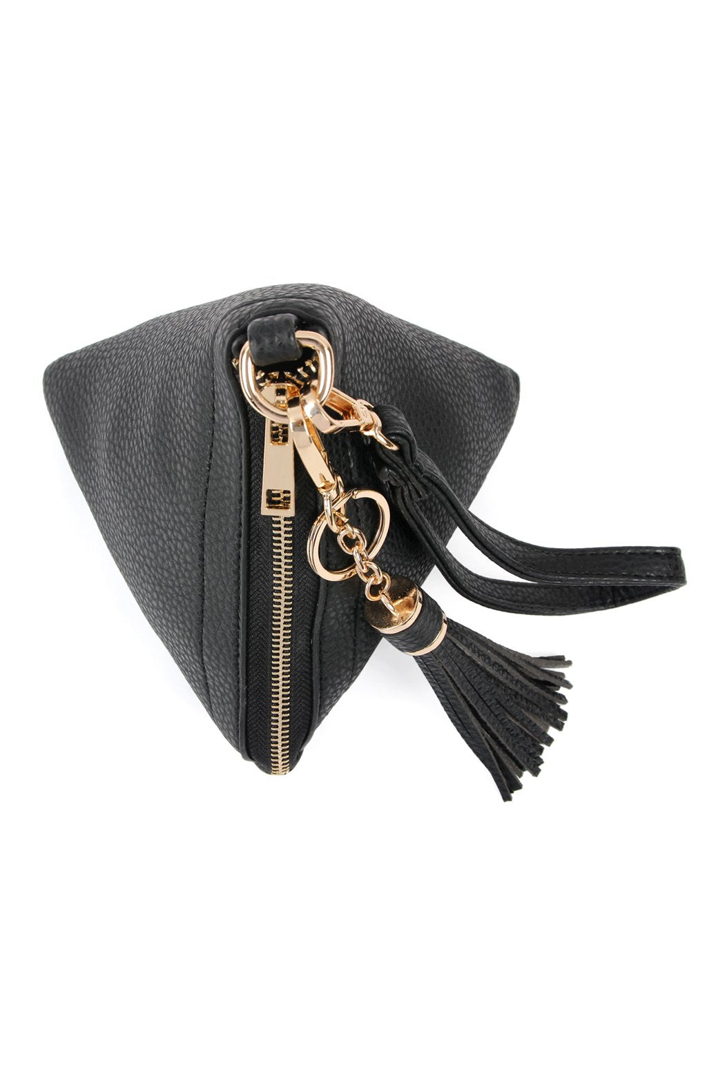 Riah Fashion - Pyramid Shape Tassel Wristlet Leather Bag - 15 COLORS -