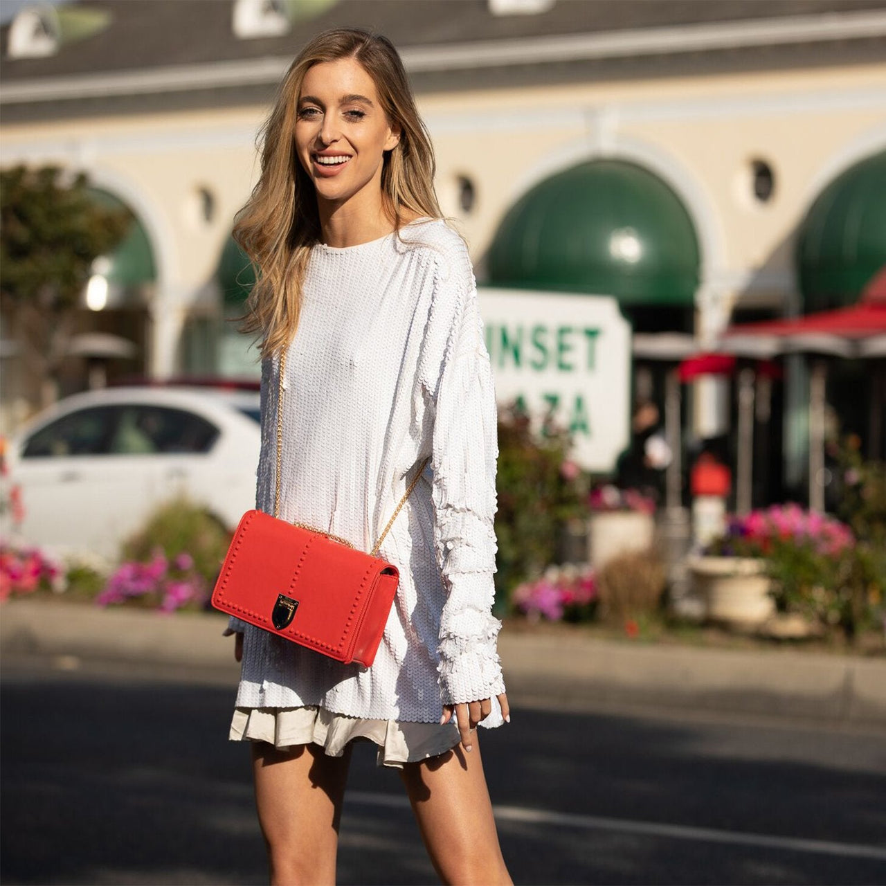 Josie Red Leather Purse With Chain -