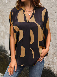 Thumbnail for Printed Notched Slit Half Sleeve Blouse - T - 1 COLOR -