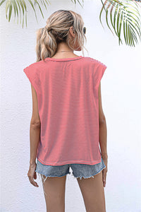 Thumbnail for Round Neck Cap Sleeve Tee - T - 6 COLORS -