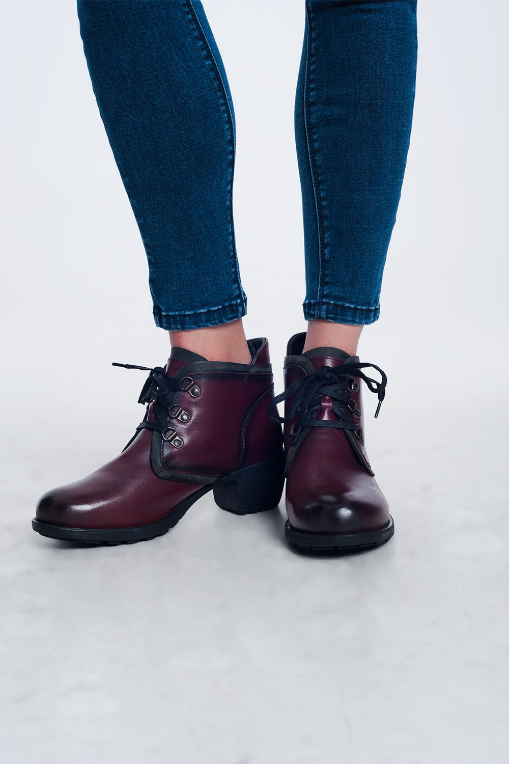 Q2 - Lace Up Boot in Maroon - 1 COLOR -