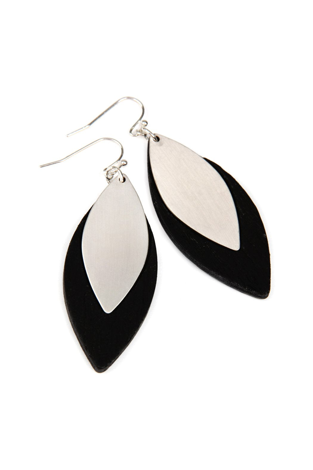 Satin Metal Wood Earrings - 4 COLORS -