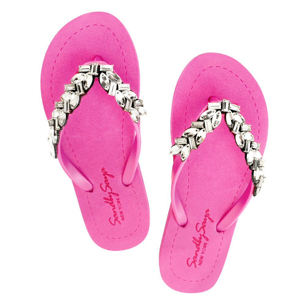 SAND BY SAYA N.Y. - Greenwich - Rhinestone Flat Flip Flops Sandals - 4 COLORS -