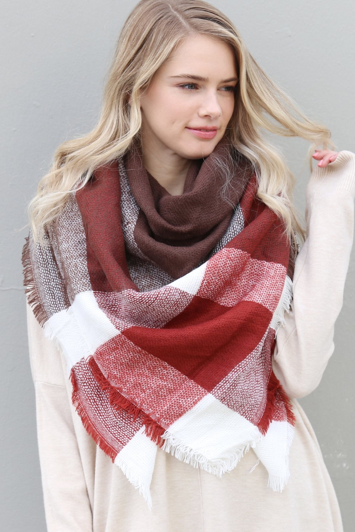 Riah Fashion - Colorblock Blanket Scarf -